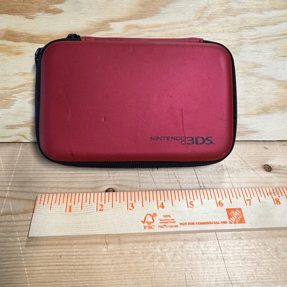 Nintendo 3DS Hard Shell Carrying Case Metallic Red Zipper Travel Pouch Official